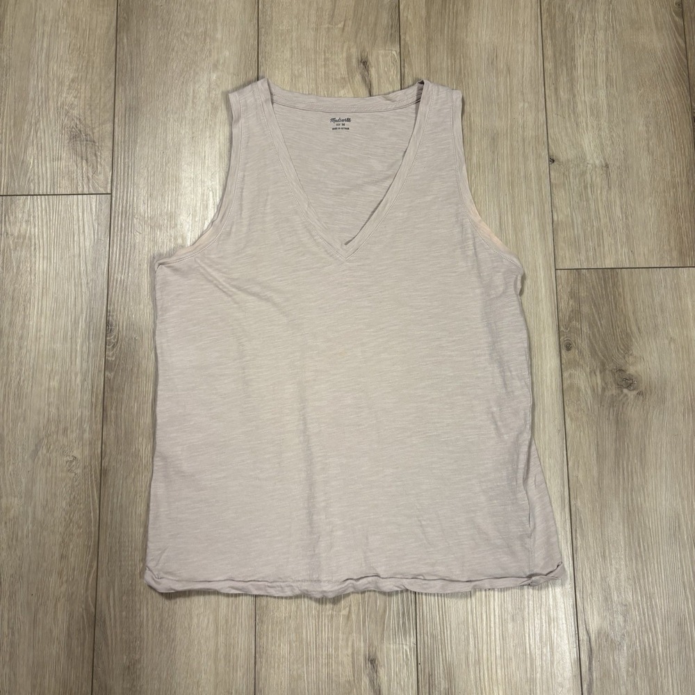 Madewell Tank Top Women's M Tan V Neck Pocket Casual Sleeveless 100% Cotton